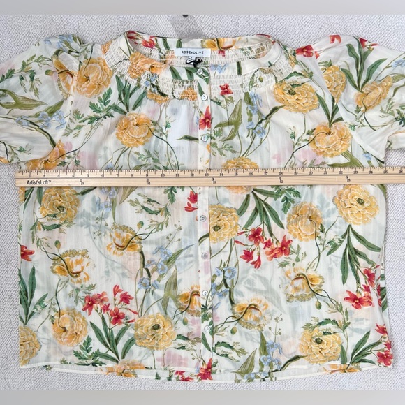 Rose & Olive Floral Blouse - Cream, Yellow, Red, Green - Picture 12 of 16